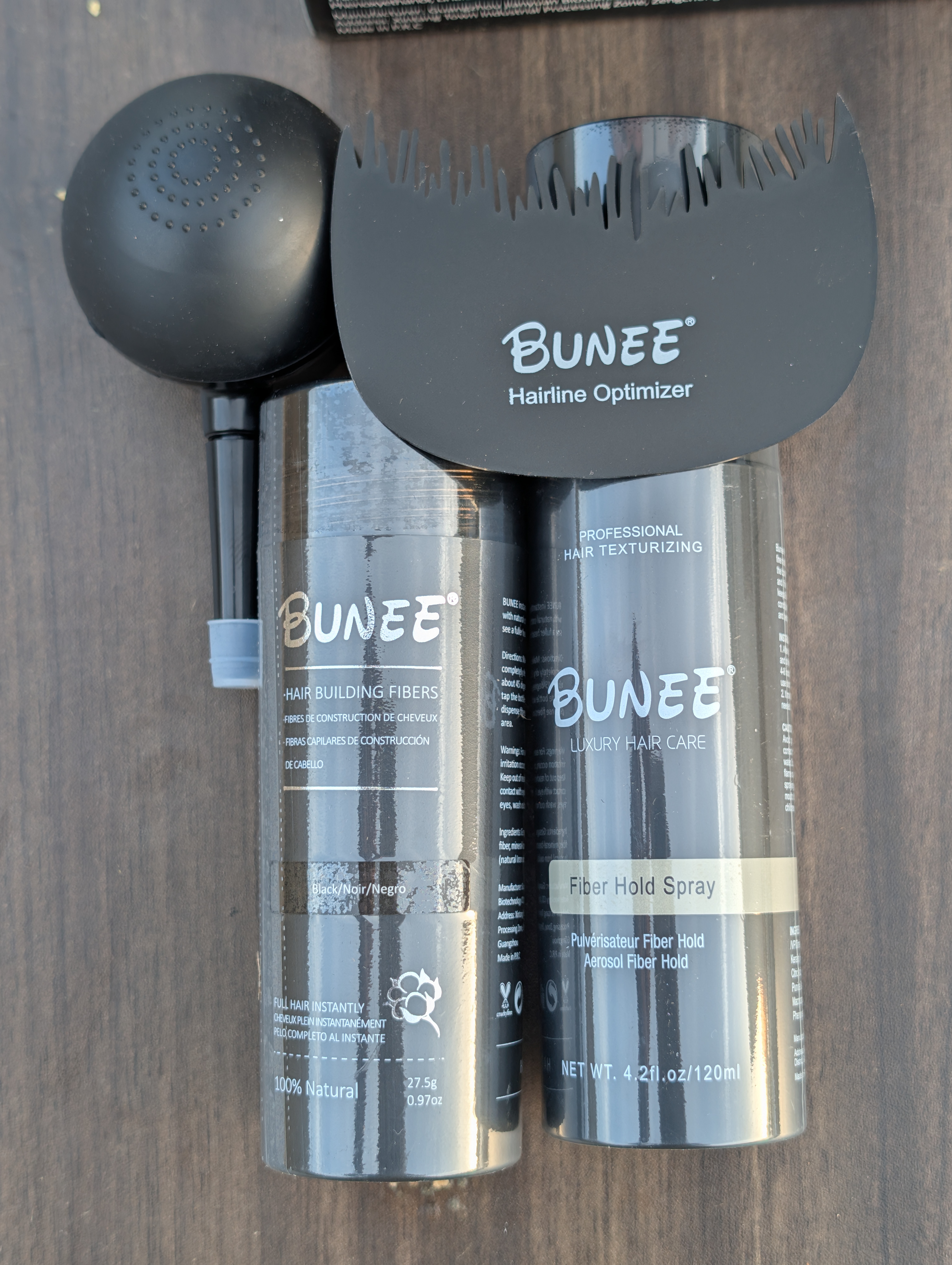 Hair fiber bottle spray and hairline tool